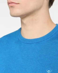 Pull en Coton & Soie col rond bleu vif