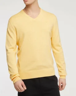 Pull en Coton & Soie col V jaune