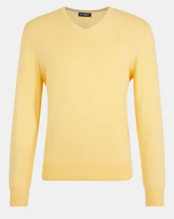 Pull en Coton & Soie col V jaune