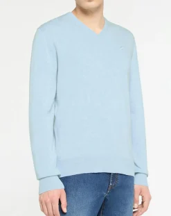 Pull en Coton & Soie col V bleu ciel