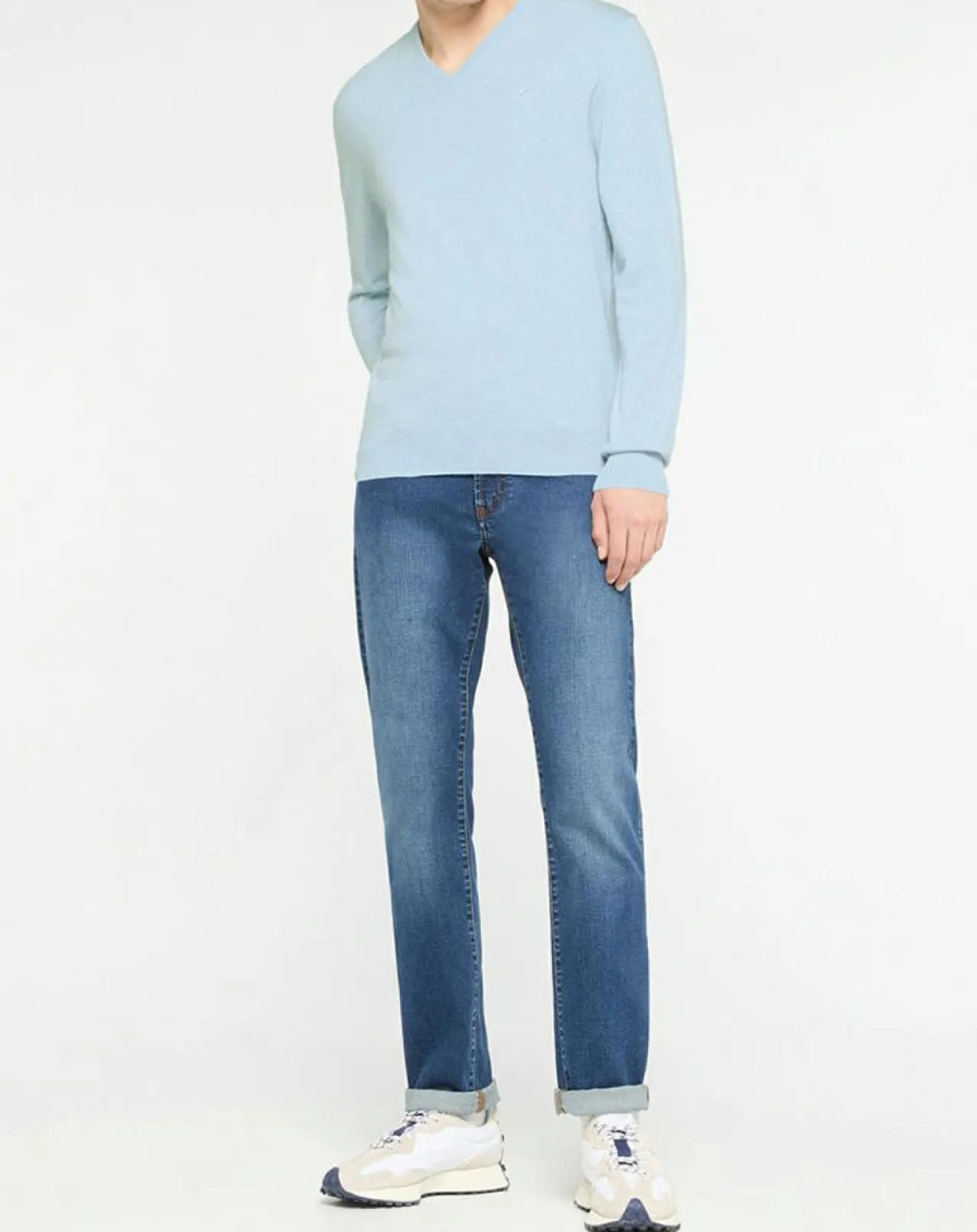 Pull en Coton & Soie col V bleu ciel