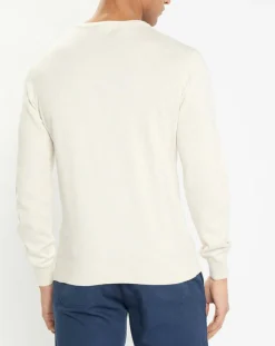 Pull en Coton & Soie col V écru chiné