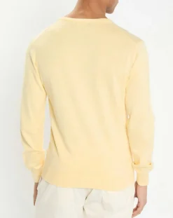 Pull en Coton & Soie col V jaune chiné