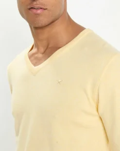 Pull en Coton & Soie col V jaune chiné