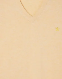 Pull en Coton & Soie col V jaune chiné