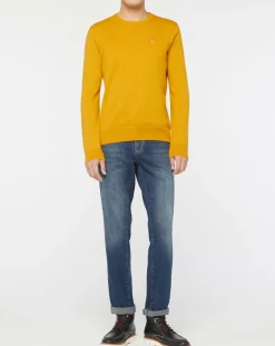 Pull en Coton Bio & Laine col rond jaune foncé