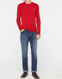 Pull en Coton Bio & Laine col rond rouge