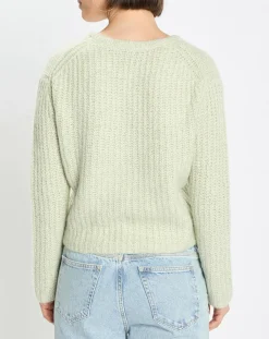 Pull en Coton, Laine & Alpaga mélangés Mouline vert clair