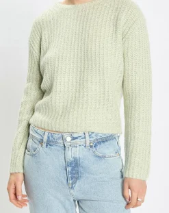 Pull en Coton, Laine & Alpaga mélangés Mouline vert clair