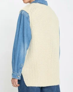 Pull en Coton, Laine & Alpaga mélangés sans manches écru