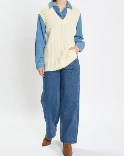 Pull en Coton, Laine & Alpaga mélangés sans manches écru