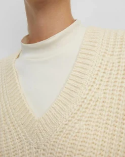 Pull en Coton, Laine & Alpaga mélangés sans manches écru