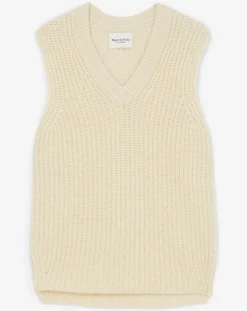 Pull en Coton, Laine & Alpaga mélangés sans manches écru