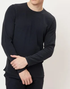 Pull en coton piqué bleu nuit