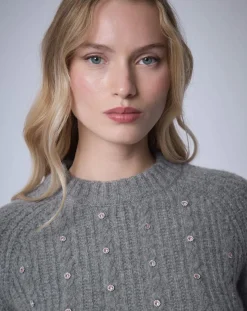 Pull en Laine & Alpaga mélangés Torsade gris