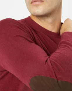 Pull en Laine & Cachemire mélangés col rond bordeaux