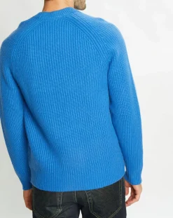 Pull en Laine & Cachemire Noterond col rond bleu
