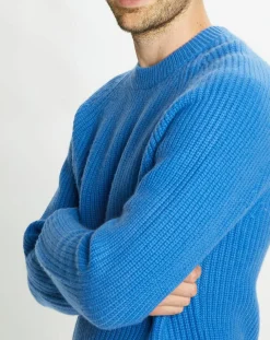 Pull en Laine & Cachemire Noterond col rond bleu