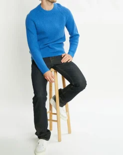 Pull en Laine & Cachemire Noterond col rond bleu