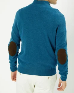 Pull en Laine & Cachemire mélangés 1/2 zip bleu clair