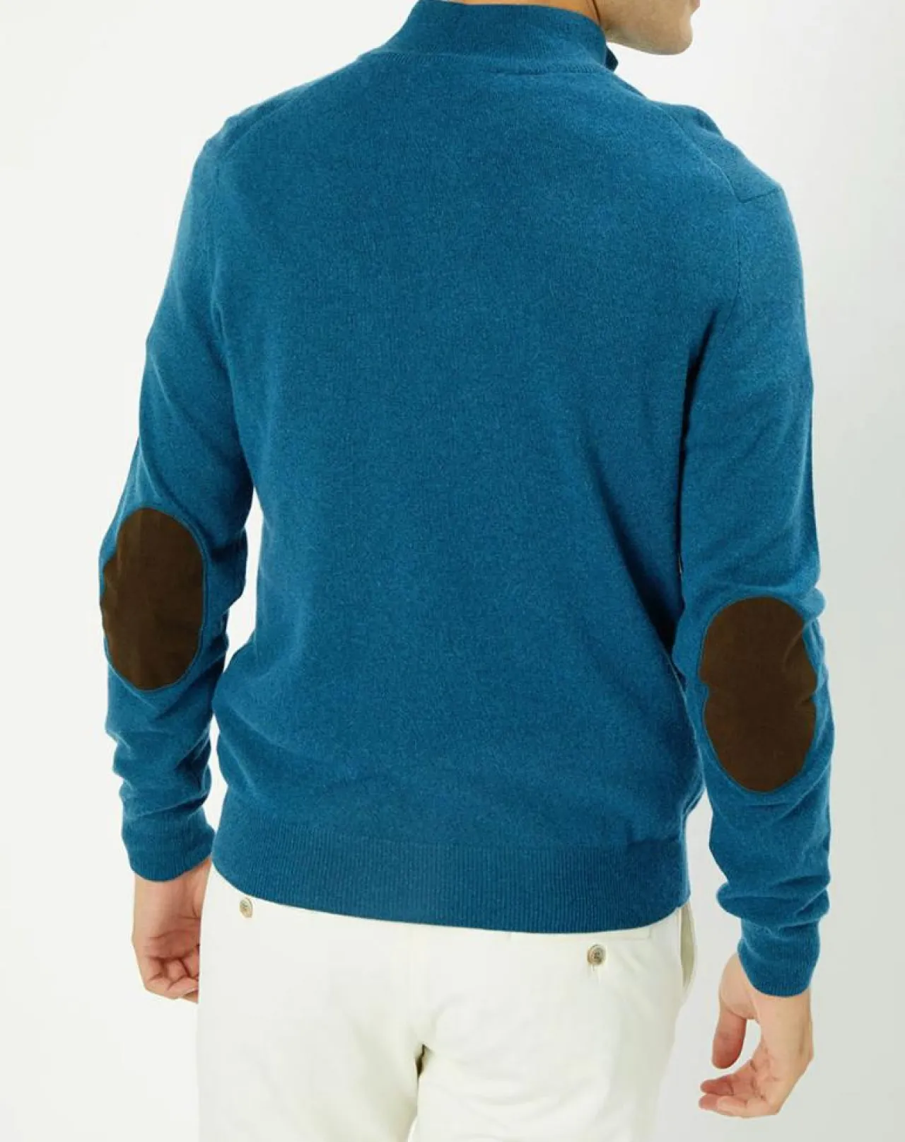 Pull en Laine & Cachemire mélangés 1/2 zip bleu clair