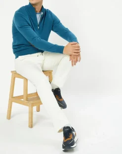 Pull en Laine & Cachemire mélangés 1/2 zip bleu clair