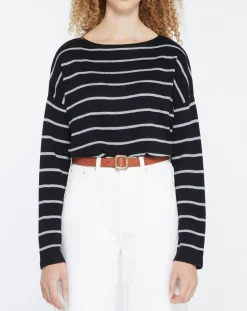 Pull en Laine & Cachemire Julianne à rayures noir/gris