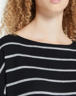 Pull en Laine & Cachemire Julianne à rayures noir/gris