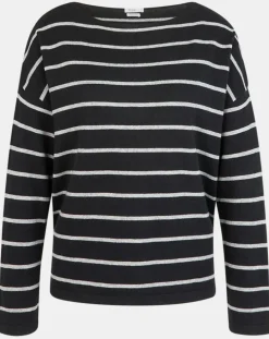 Pull en Laine & Cachemire Julianne à rayures noir/gris