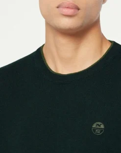 Pull en Laine & Cachemire mélangés col rond kaki