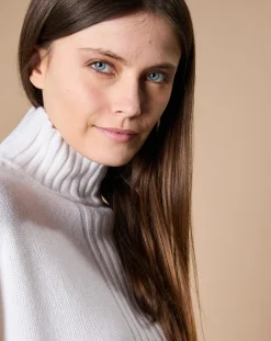 Pull en Laine & Cachemire Ambre col montant 4 côtes écru