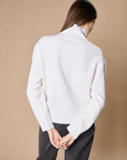 Pull en Laine & Cachemire Ambre col montant 4 côtes écru