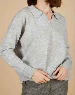 Pull en Laine & Cachemire Paloma col polo gris chiné clair