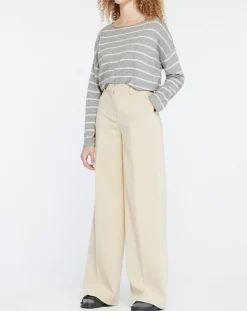 Pull en Laine & Cachemire mélangé Julianne à rayures gris/blanc