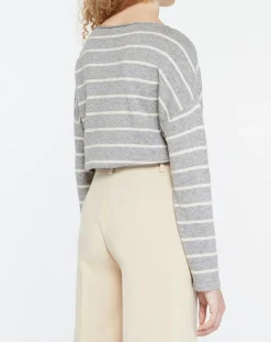 Pull en Laine & Cachemire mélangé Julianne à rayures gris/blanc