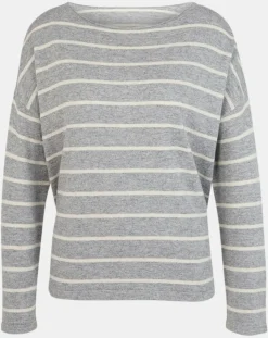 Pull en Laine & Cachemire mélangé Julianne à rayures gris/blanc