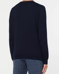 Pull en Laine & Cachemire mélangés col rond bleu marine