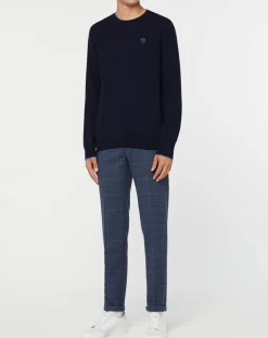 Pull en Laine & Cachemire mélangés col rond bleu marine