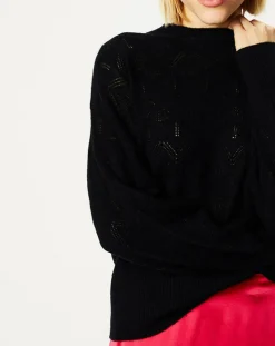 Pull en Laine & Cachemire Foug ajouré col rond noir