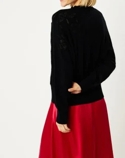 Pull en Laine & Cachemire Foug ajouré col rond noir