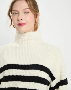 Pull en Laine & Cachemire Sydney rayure écru/noir