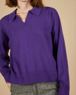 Pull en Laine & Cachemire Paloma col polo aubergine