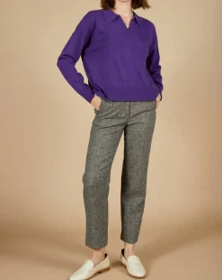 Pull en Laine & Cachemire Paloma col polo aubergine