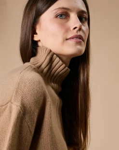 Pull en Laine & Cachemire Ambre col montant 4 côtes camel