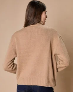 Pull en Laine & Cachemire Ambre col montant 4 côtes camel
