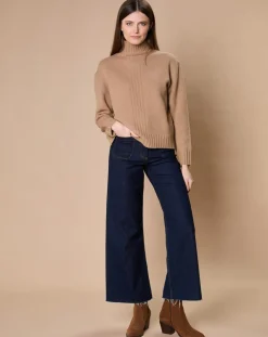 Pull en Laine & Cachemire Ambre col montant 4 côtes camel