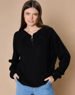 Pull en Laine & Cachemire mélangés Maia 1/2 zip noir