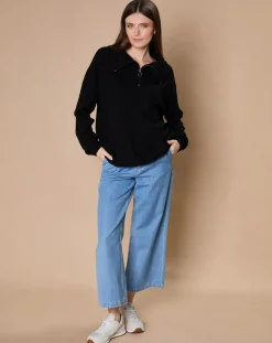 Pull en Laine & Cachemire mélangés Maia 1/2 zip noir