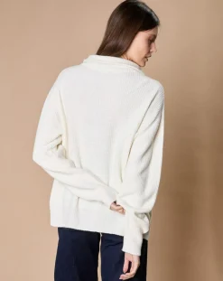 Pull en Laine & Cachemire mélangés Maia 1/2 zip écru