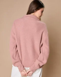 Pull en Laine & Cachemire mélangés Maia 1/2 zip vieux rose